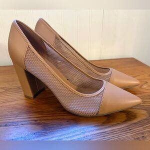 Marc Fisher Tan Mesh Block Heel Shoes